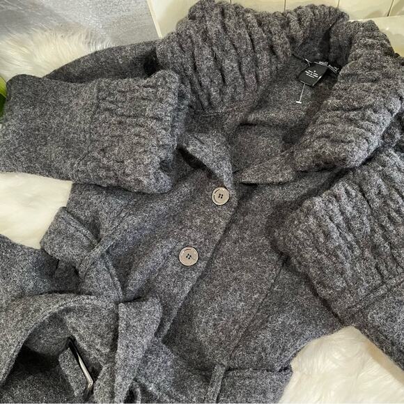 NEW Willi Smith Wool Classic Belted Longline Knit Swing Embellished Car Coat S - Picture 12 of 16
